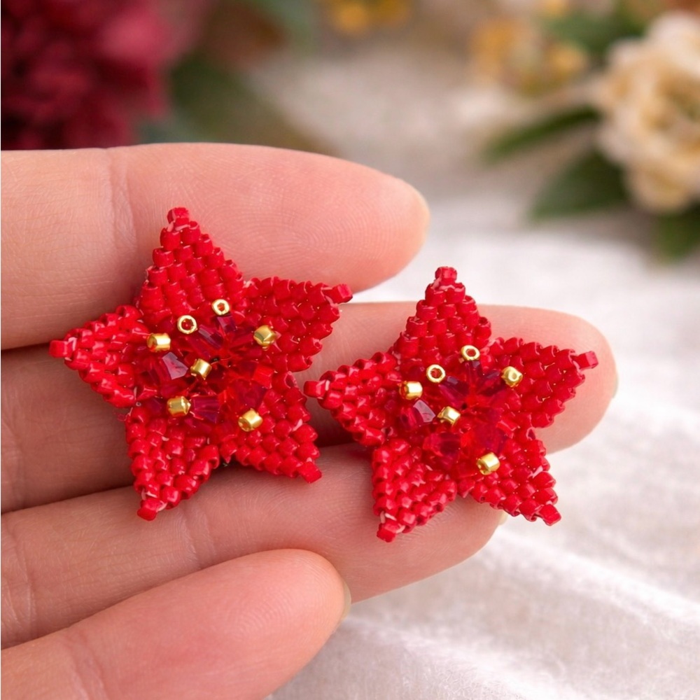 Red Beaded Star Earrings
